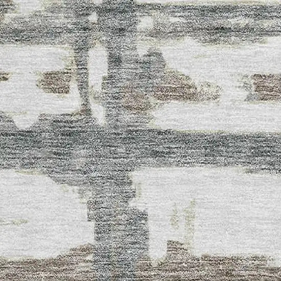 Silver Ivory And Gray Striped Washable Area Rug With UV Protection Photo 3