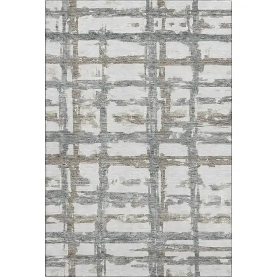 Silver Ivory And Gray Striped Washable Area Rug With UV Protection Photo 1