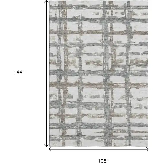 Silver Ivory And Gray Striped Washable Area Rug With UV Protection Photo 4