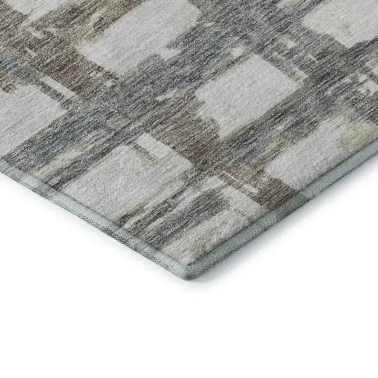 Silver Ivory And Gray Striped Washable Area Rug With UV Protection Photo 7