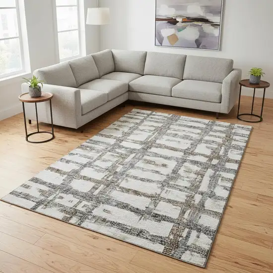Silver Ivory And Gray Striped Washable Area Rug With UV Protection Photo 2