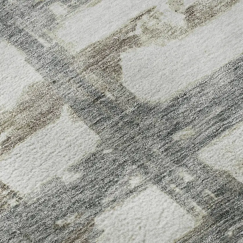 Silver Ivory And Gray Striped Washable Area Rug With UV Protection Photo 9