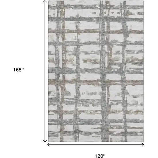 Silver Ivory And Gray Striped Washable Area Rug With UV Protection Photo 3