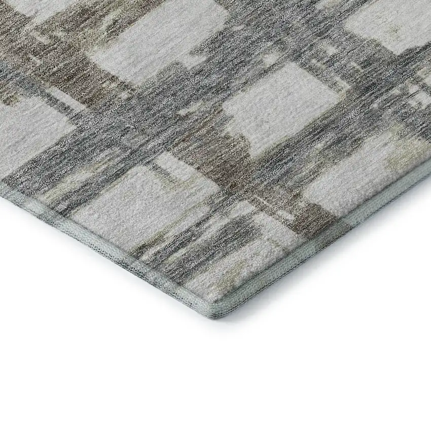 Silver Ivory And Gray Striped Washable Area Rug With UV Protection Photo 7