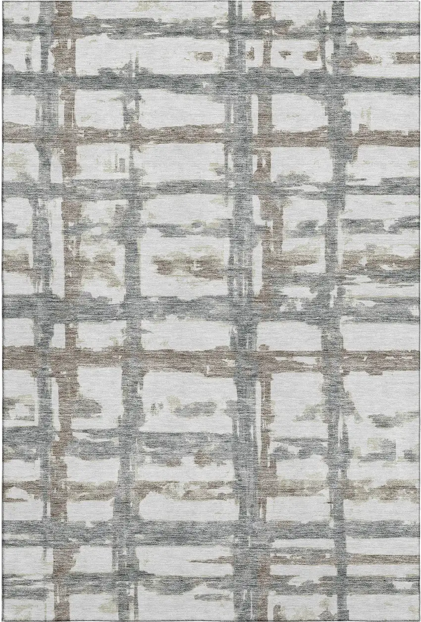 Silver Ivory And Gray Striped Washable Area Rug With UV Protection Photo 1