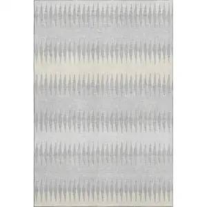 Photo of Silver Ivory And Gray Striped Washable Area Rug With UV Protection