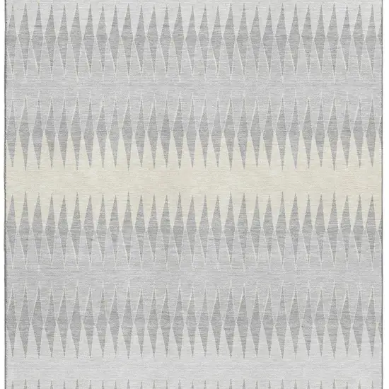 Silver Ivory And Gray Striped Washable Area Rug With UV Protection Photo 4