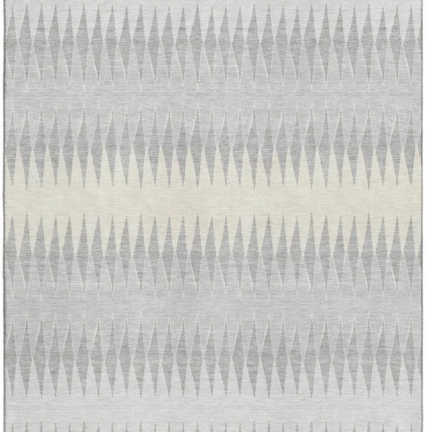 Silver Ivory And Gray Striped Washable Area Rug With UV Protection Photo 4