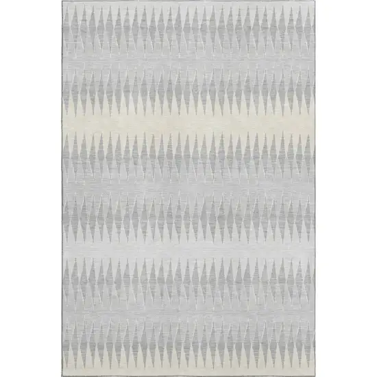 Silver Ivory And Gray Striped Washable Area Rug With UV Protection Photo 1