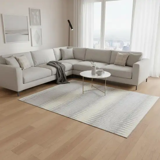 Silver Ivory And Gray Striped Washable Area Rug With UV Protection Photo 2