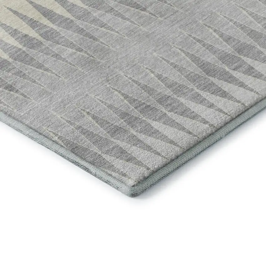 Silver Ivory And Gray Striped Washable Area Rug With UV Protection Photo 8