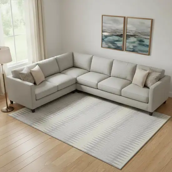 Silver Ivory And Gray Striped Washable Area Rug With UV Protection Photo 1