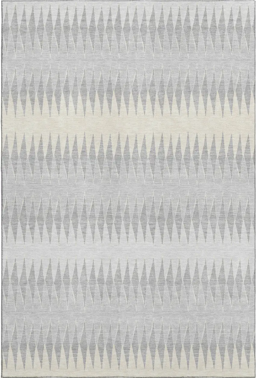 Silver Ivory And Gray Striped Washable Area Rug With UV Protection Photo 1