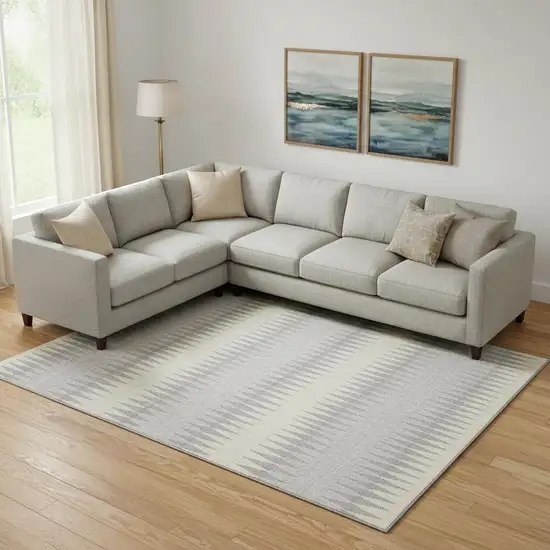 Silver Ivory And Gray Striped Washable Area Rug With UV Protection Photo 1