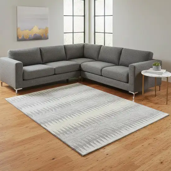 Silver Ivory And Gray Striped Washable Area Rug With UV Protection Photo 2