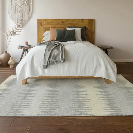 Silver Ivory And Gray Striped Washable Area Rug With UV Protection Photo 6