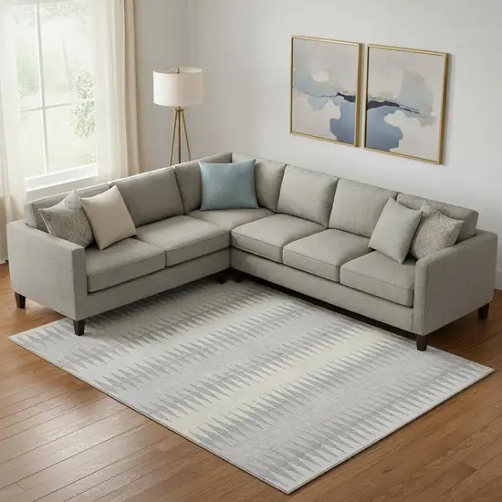 Silver Ivory And Gray Striped Washable Area Rug With UV Protection Photo 1