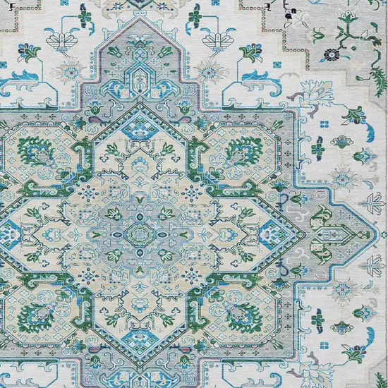 Silver Ivory And Green Oriental Washable Indoor Outdoor Area Rug Photo 6