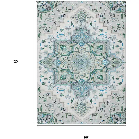 Silver Ivory And Green Oriental Washable Indoor Outdoor Area Rug Photo 3