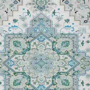 Photo of Silver Ivory And Green Oriental Washable Indoor Outdoor Area Rug