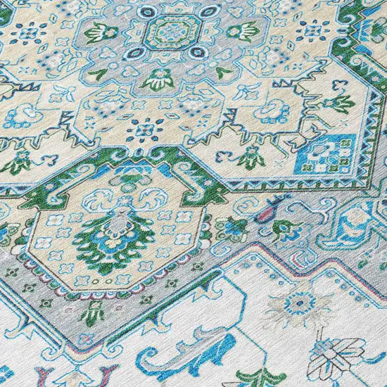 Silver Ivory And Green Oriental Washable Indoor Outdoor Area Rug Photo 5