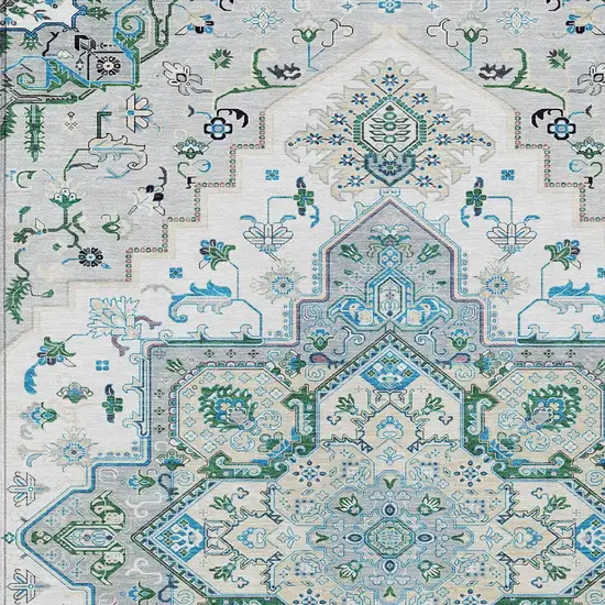 Silver Ivory And Green Oriental Washable Indoor Outdoor Area Rug Photo 6