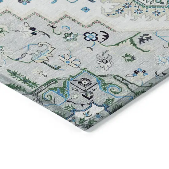 Silver Ivory And Green Oriental Washable Indoor Outdoor Area Rug Photo 4