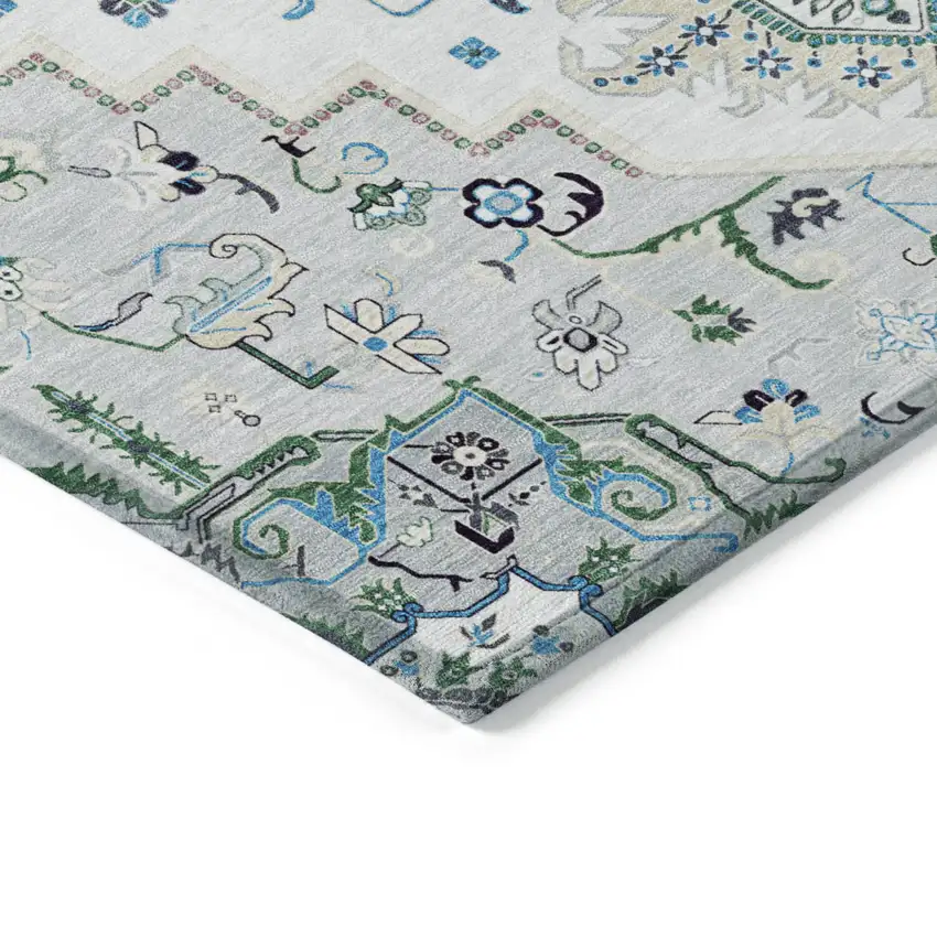 Silver Ivory And Green Oriental Washable Indoor Outdoor Area Rug Photo 4