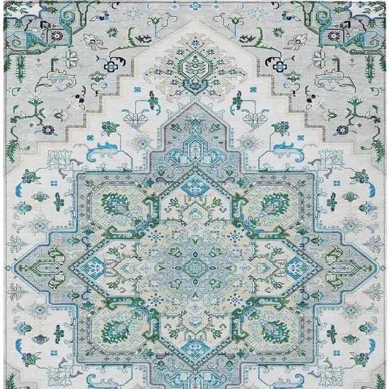 Silver Ivory And Green Oriental Washable Indoor Outdoor Area Rug Photo 7