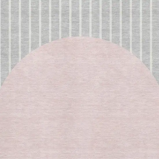 Silver Ivory And Pink Striped Washable Area Rug With UV Protection Photo 2