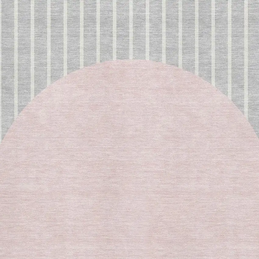 Silver Ivory And Pink Striped Washable Area Rug With UV Protection Photo 2