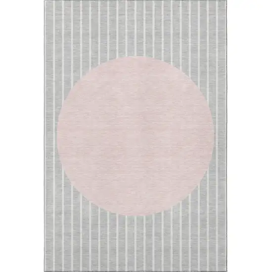 Silver Ivory And Pink Striped Washable Area Rug With UV Protection Photo 3