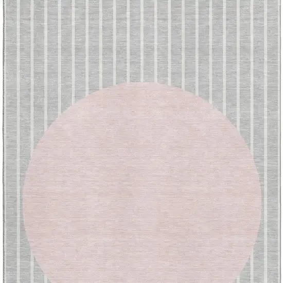 Silver Ivory And Pink Striped Washable Area Rug With UV Protection Photo 2