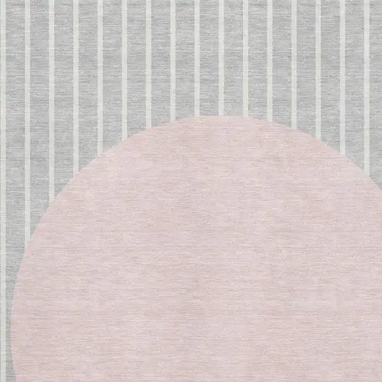 Silver Ivory And Pink Striped Washable Area Rug With UV Protection Photo 2