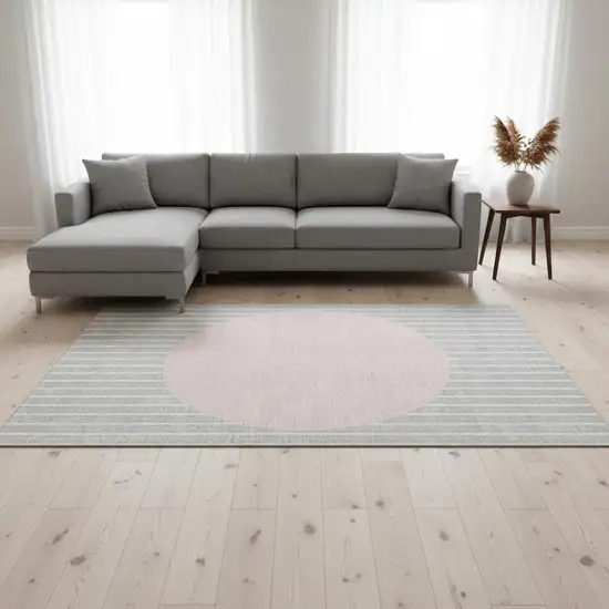 Silver Ivory And Pink Striped Washable Area Rug With UV Protection Photo 2