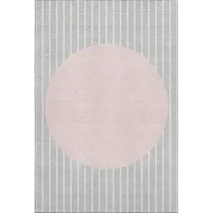 Photo of Silver Ivory And Pink Striped Washable Area Rug With UV Protection