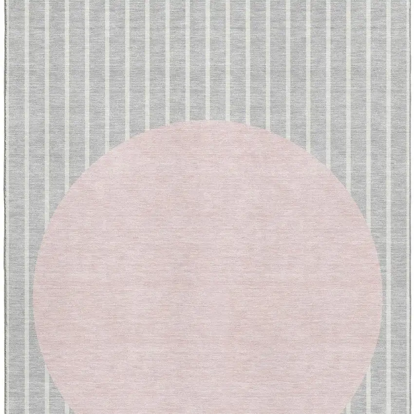 Silver Ivory And Pink Striped Washable Area Rug With UV Protection Photo 3