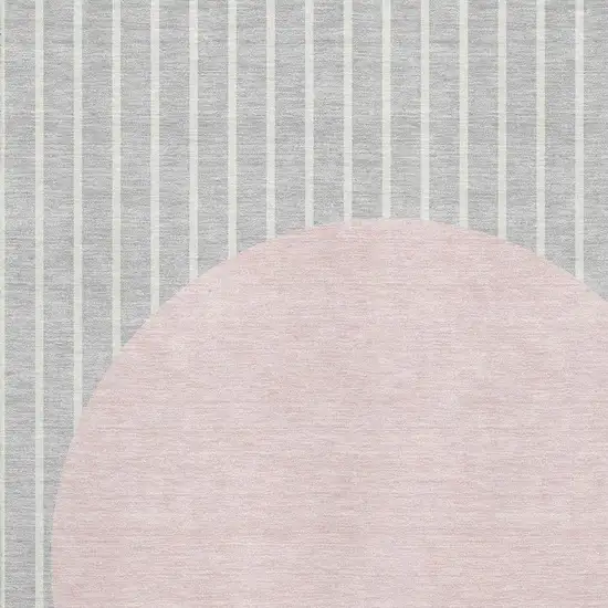 Silver Ivory And Pink Striped Washable Area Rug With UV Protection Photo 2