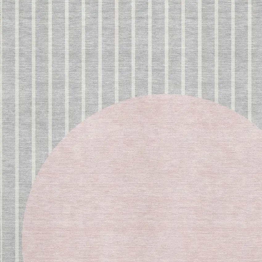 Silver Ivory And Pink Striped Washable Area Rug With UV Protection Photo 2