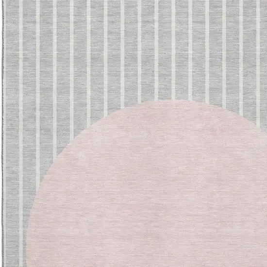 Silver Ivory And Pink Striped Washable Area Rug With UV Protection Photo 2