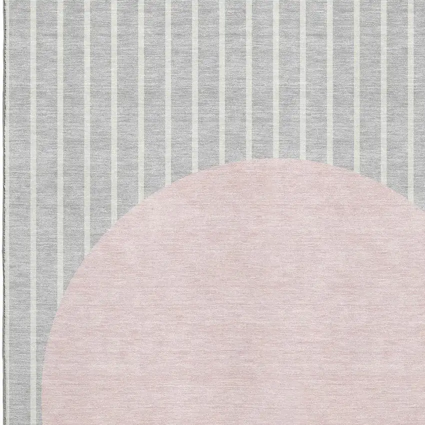 Silver Ivory And Pink Striped Washable Area Rug With UV Protection Photo 2