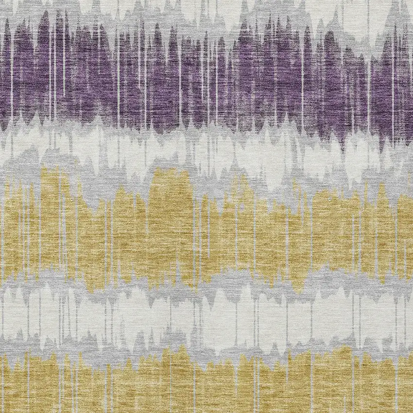 Silver Ivory And Purple Striped Washable Indoor Outdoor Area Rug Photo 6