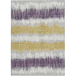 Photo of Silver Ivory And Purple Striped Washable Indoor Outdoor Area Rug