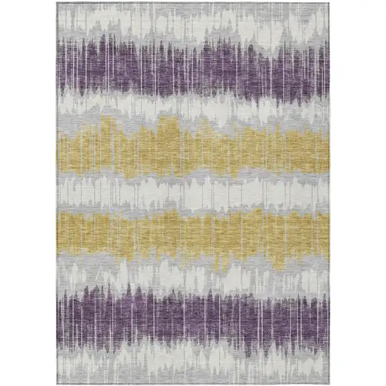 Silver Ivory And Purple Striped Washable Indoor Outdoor Area Rug Photo 1