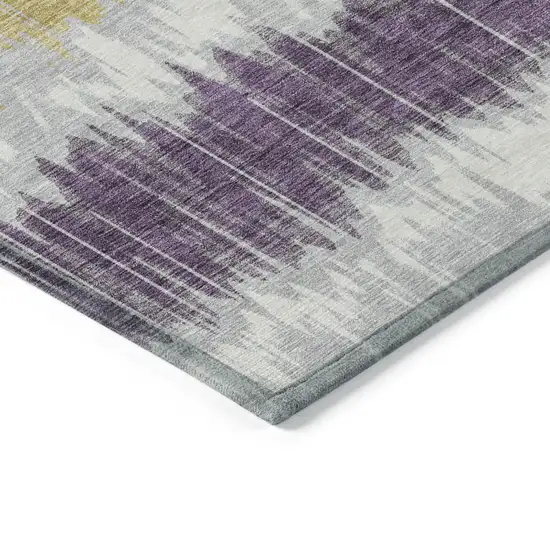 Silver Ivory And Purple Striped Washable Indoor Outdoor Area Rug Photo 3