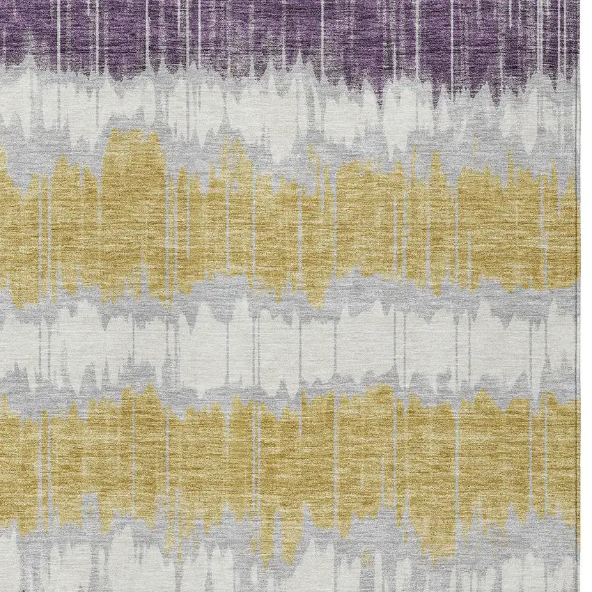 Silver Ivory And Purple Striped Washable Indoor Outdoor Area Rug Photo 5