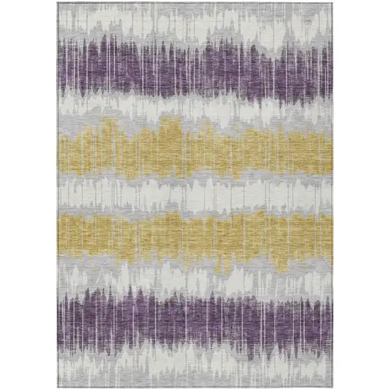 Silver Ivory And Purple Striped Washable Indoor Outdoor Area Rug Photo 1