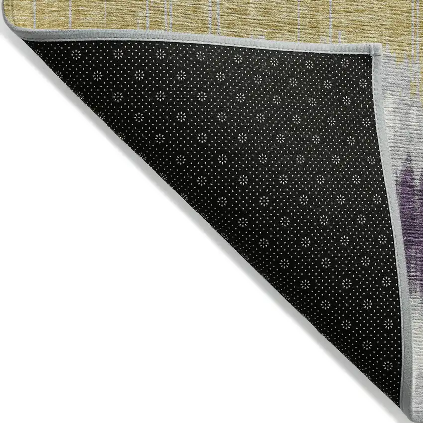 Silver Ivory And Purple Striped Washable Indoor Outdoor Area Rug Photo 2