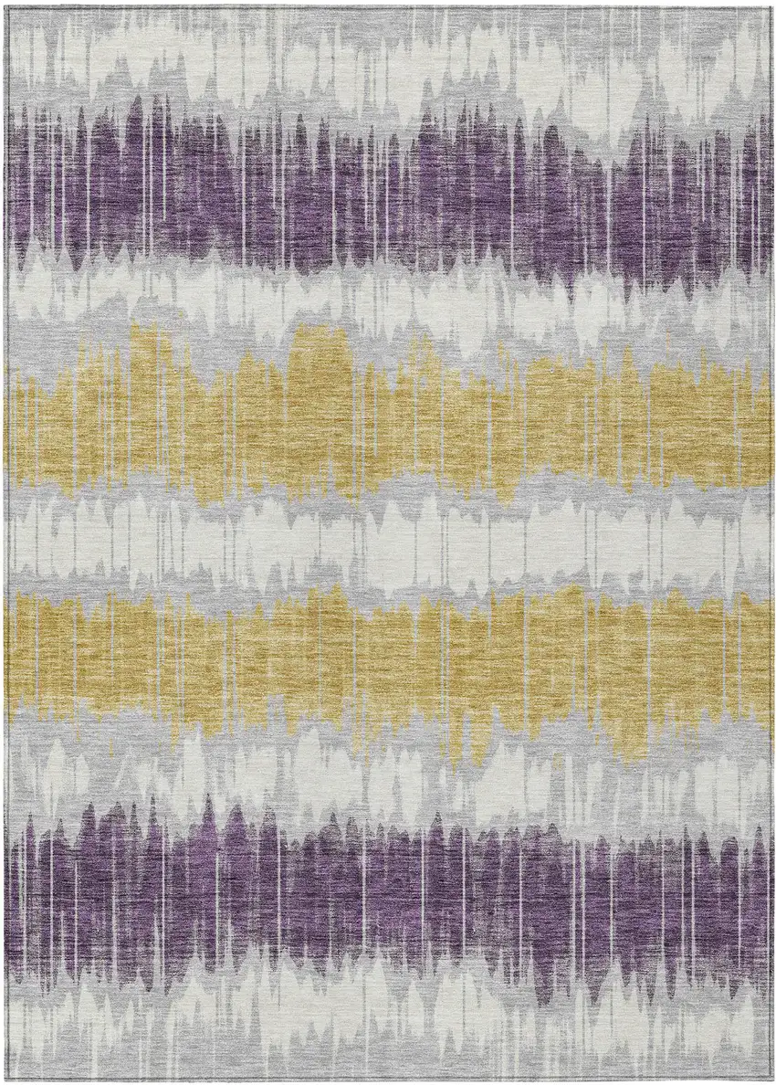 Silver Ivory And Purple Striped Washable Indoor Outdoor Area Rug Photo 1