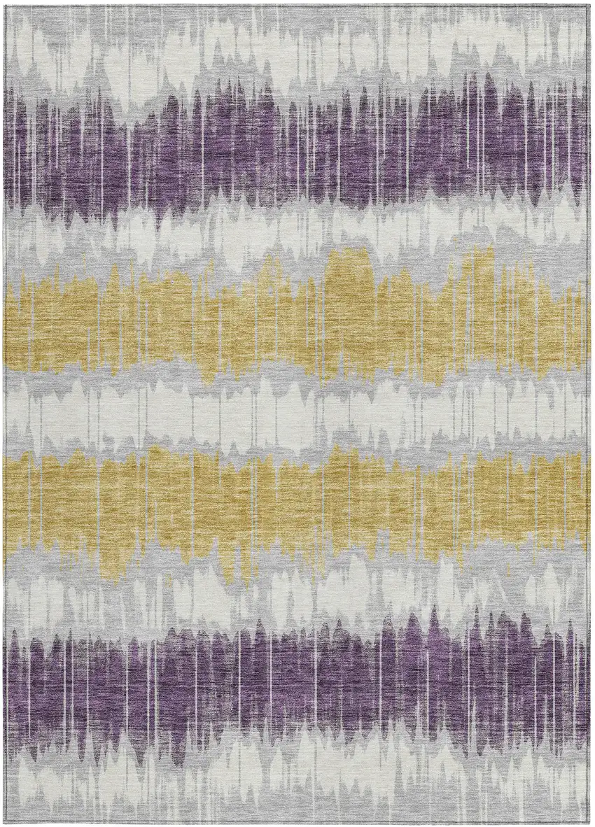 Silver Ivory And Purple Striped Washable Indoor Outdoor Area Rug Photo 6
